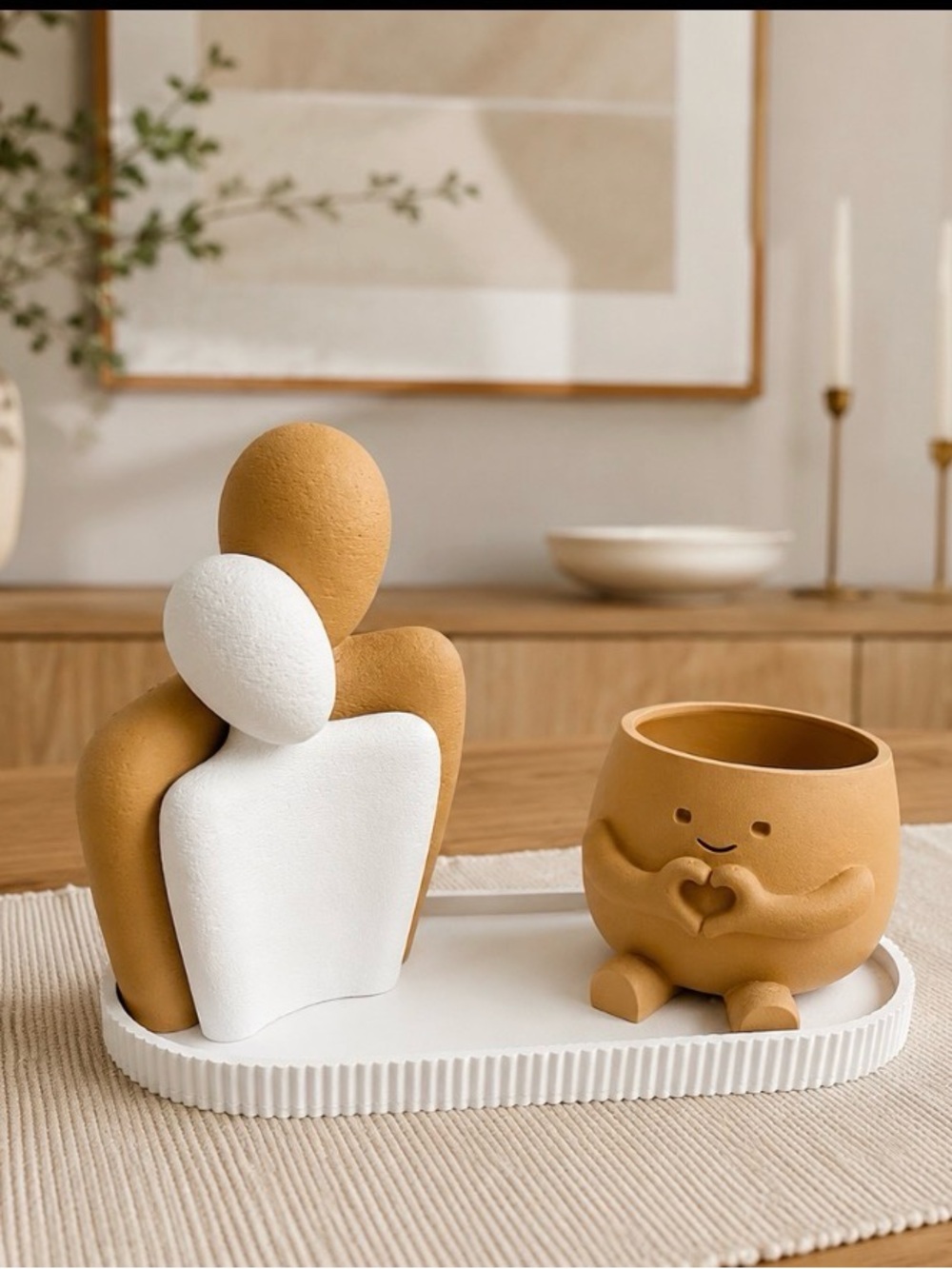 Minimalist Couple Planter Set in Beige and White